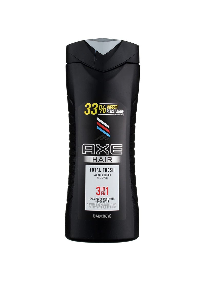 Axe 3in1 Body Wash Shampoo  Conditioner Total Fresh 4 Pack Easy Hair  Body Wash For Men Light  Fresh Scent Mens Shampoo Shower Gel 100 percent Recycled Bottle 16 oz