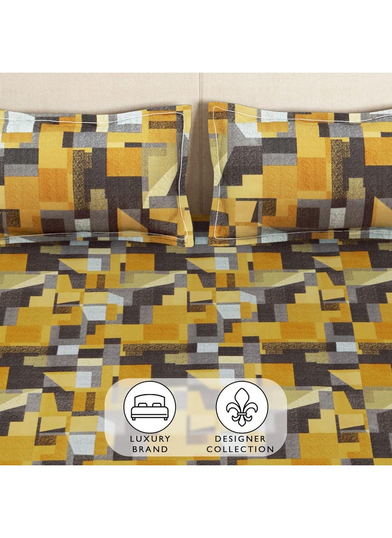 Story@Home Bedsheet King Size Bed | Microfiber | Geometric | Elastic bedsheets for King Size Bed with 2 Pillow Covers (182x198 cm, Mustard) Fitted bedsheets King Size | King Size bedsheets