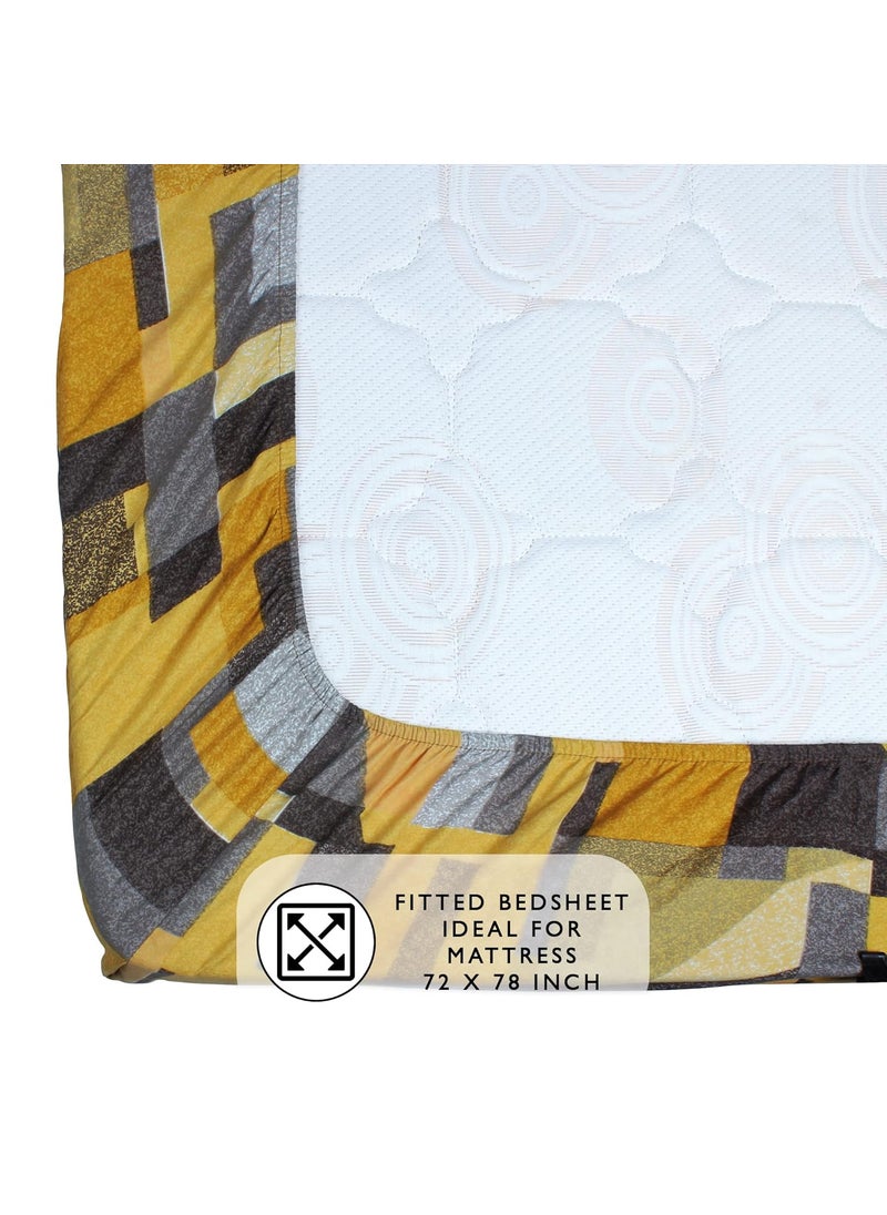Story@Home Bedsheet King Size Bed | Microfiber | Geometric | Elastic bedsheets for King Size Bed with 2 Pillow Covers (182x198 cm, Mustard) Fitted bedsheets King Size | King Size bedsheets