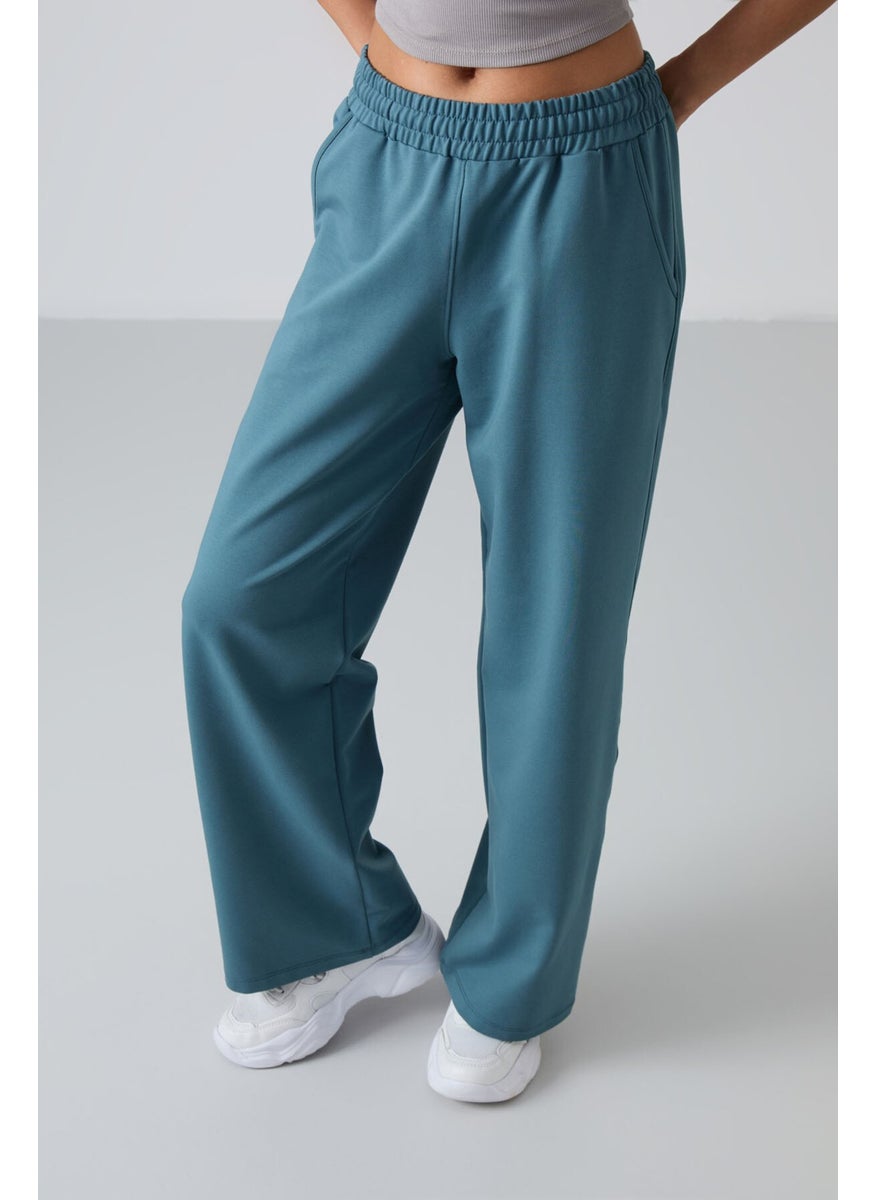 Forest Green High Waist Pocket Relaxed Form Wide Leg Women's Tracksuit Bottom - 94567