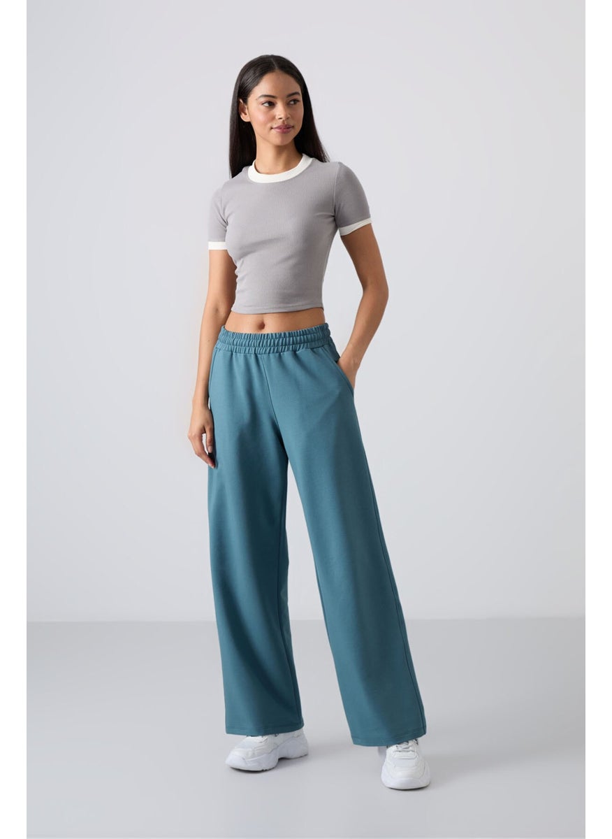 Forest Green High Waist Pocket Relaxed Form Wide Leg Women's Tracksuit Bottom - 94567