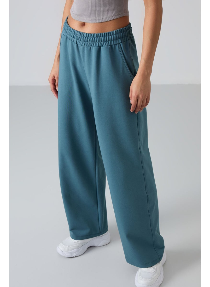 Forest Green High Waist Pocket Relaxed Form Wide Leg Women's Tracksuit Bottom - 94567