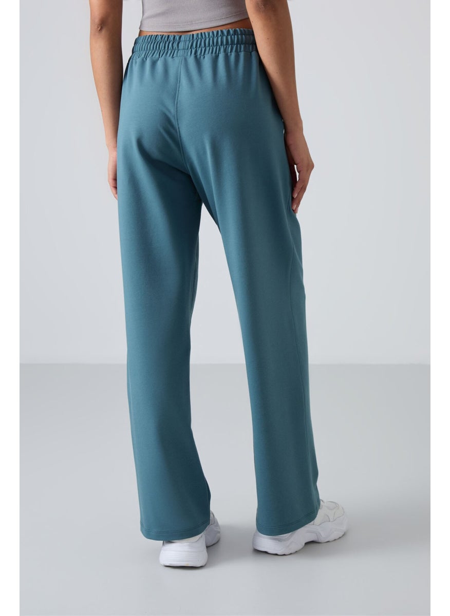 Forest Green High Waist Pocket Relaxed Form Wide Leg Women's Tracksuit Bottom - 94567