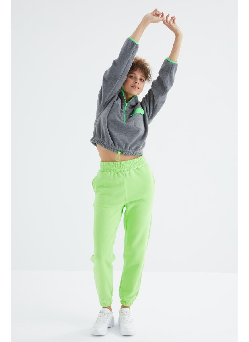 Peanut Green High Waist Comfortable Form Basic Jogger Women's Tracksuit Bottom - 94624