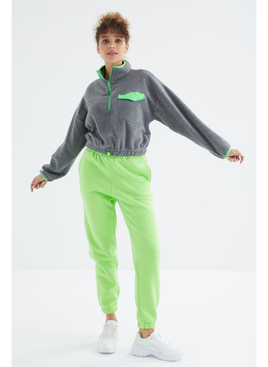 Peanut Green High Waist Comfortable Form Basic Jogger Women's Tracksuit Bottom - 94624