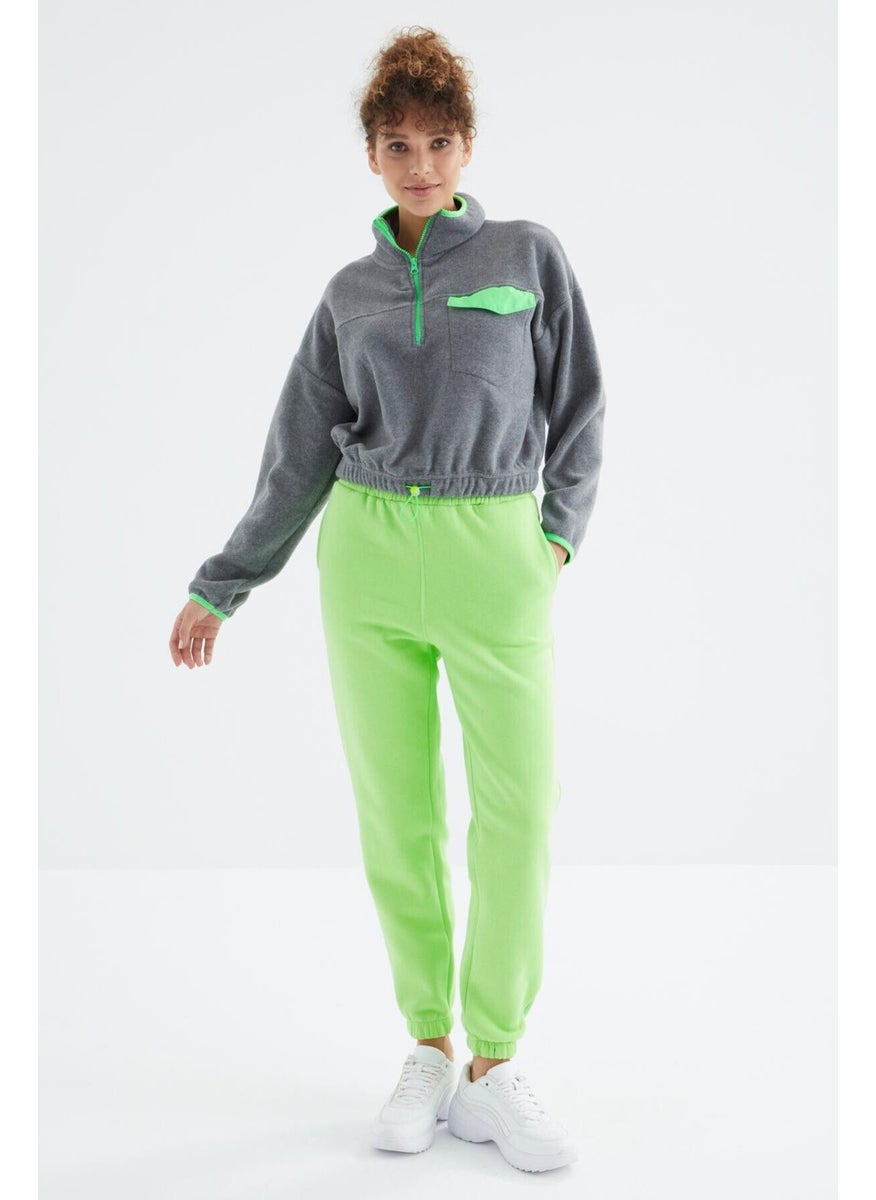 Peanut Green High Waist Comfortable Form Basic Jogger Women's Tracksuit Bottom - 94624
