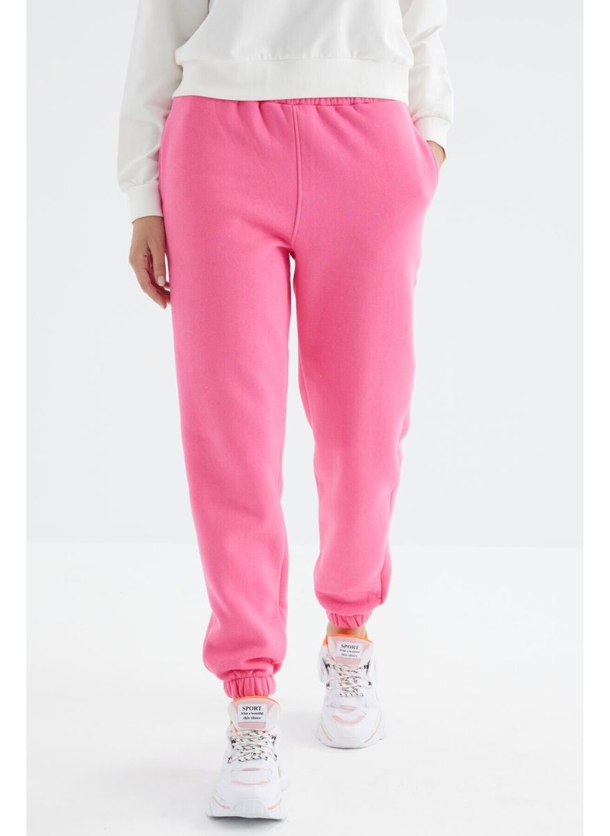 Candy Pink High Waist Comfortable Form Basic Jogger Women's Tracksuit Bottom - 94624