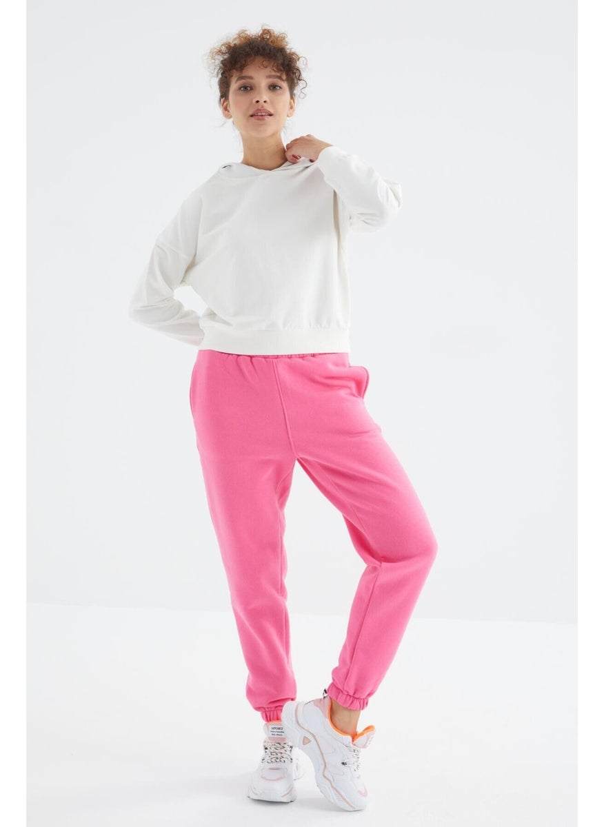 Candy Pink High Waist Comfortable Form Basic Jogger Women's Tracksuit Bottom - 94624