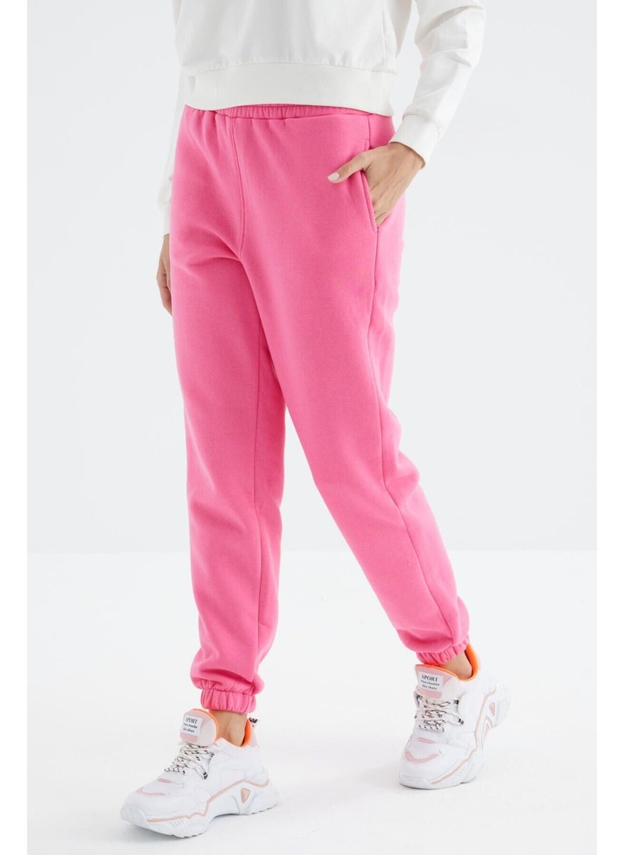 Candy Pink High Waist Comfortable Form Basic Jogger Women's Tracksuit Bottom - 94624