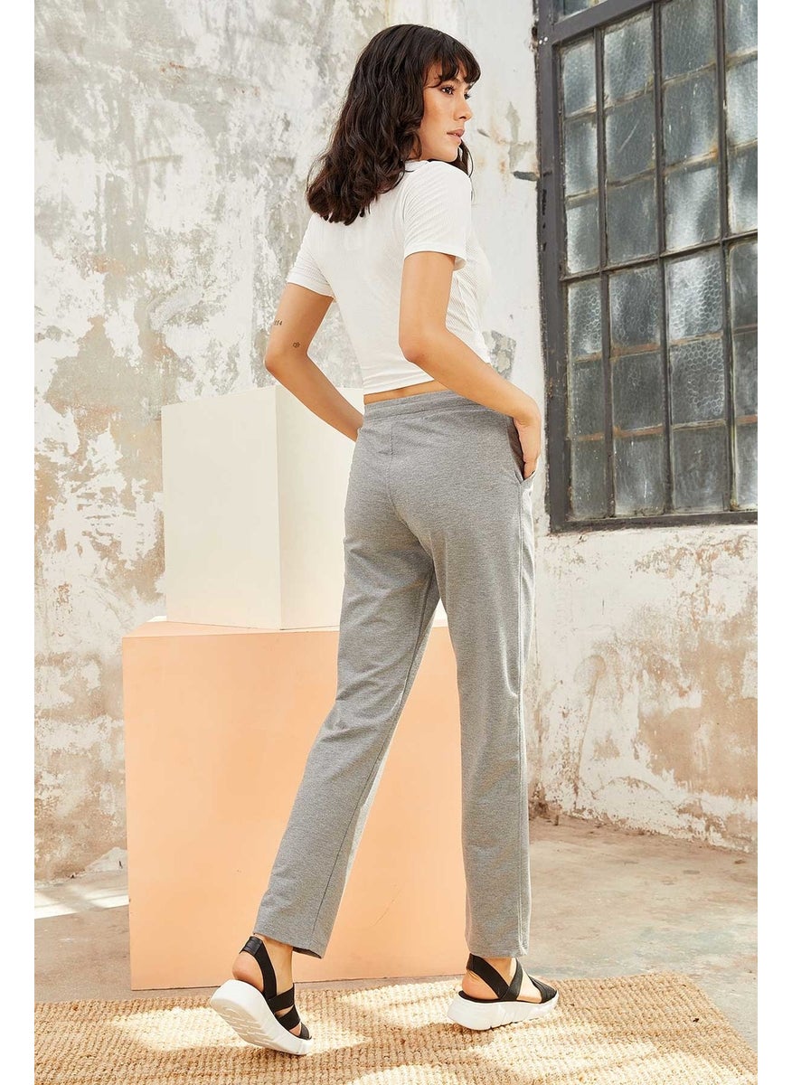 Gray Melange Women's High Waist Pocket Standard Fit Classic Leg Tracksuit Bottom-94584