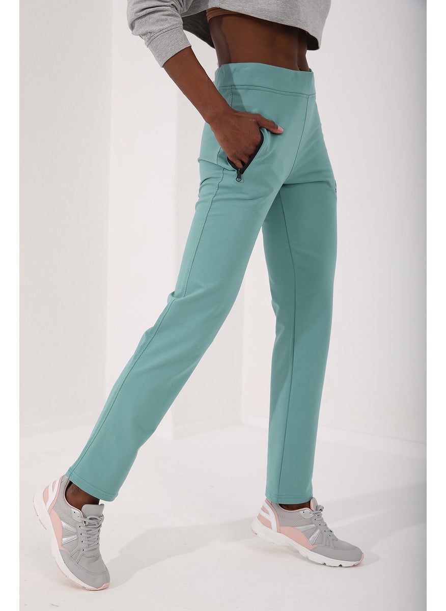 Mint Green Women's Zipper Pocket Slim Fit Classic Leg Tracksuit Bottom - 94195