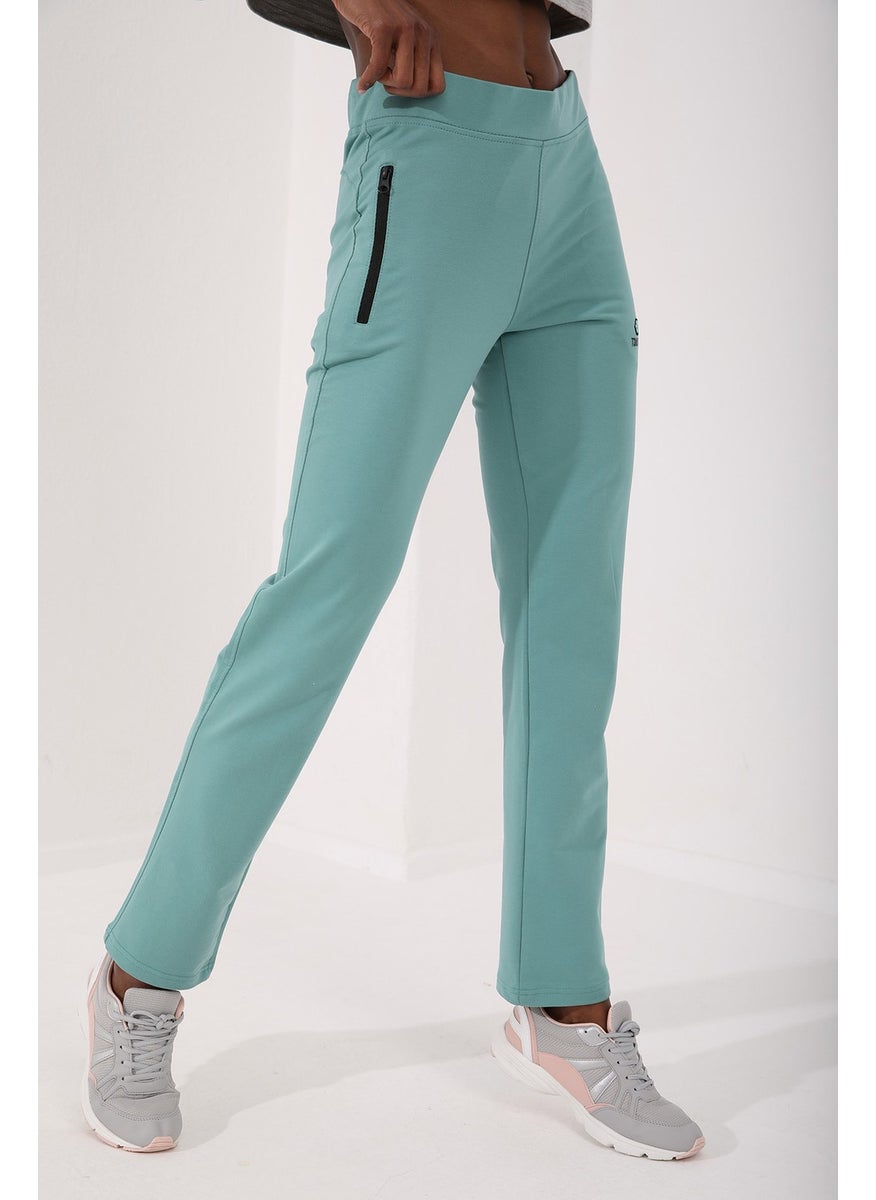 Mint Green Women's Zipper Pocket Slim Fit Classic Leg Tracksuit Bottom - 94195