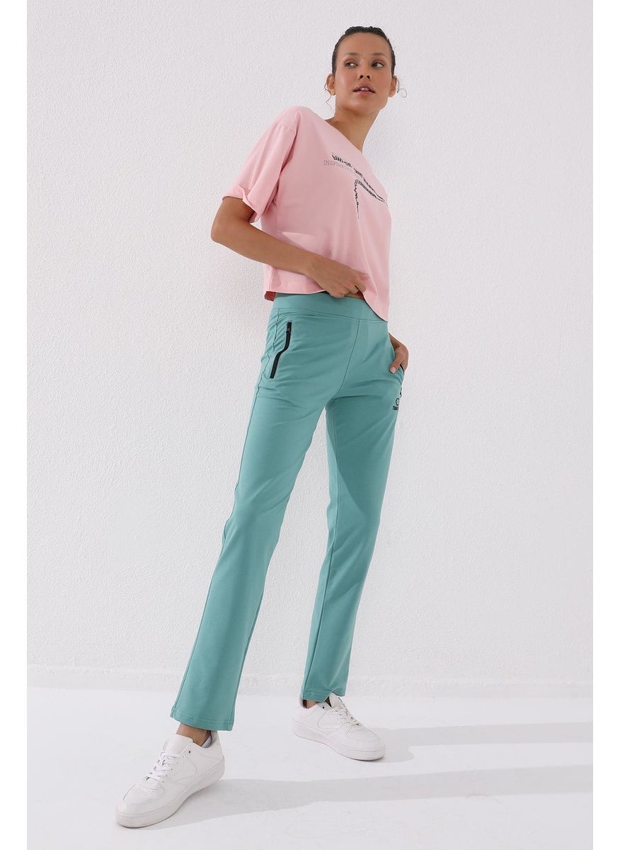 Mint Green Women's Zipper Pocket Slim Fit Classic Leg Tracksuit Bottom - 94195