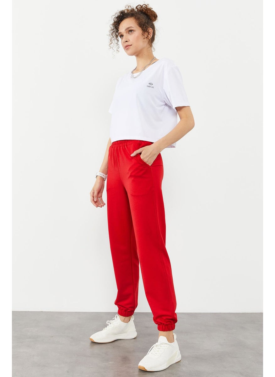 Elastic Leg Classic Red Women's Tracksuit Bottoms