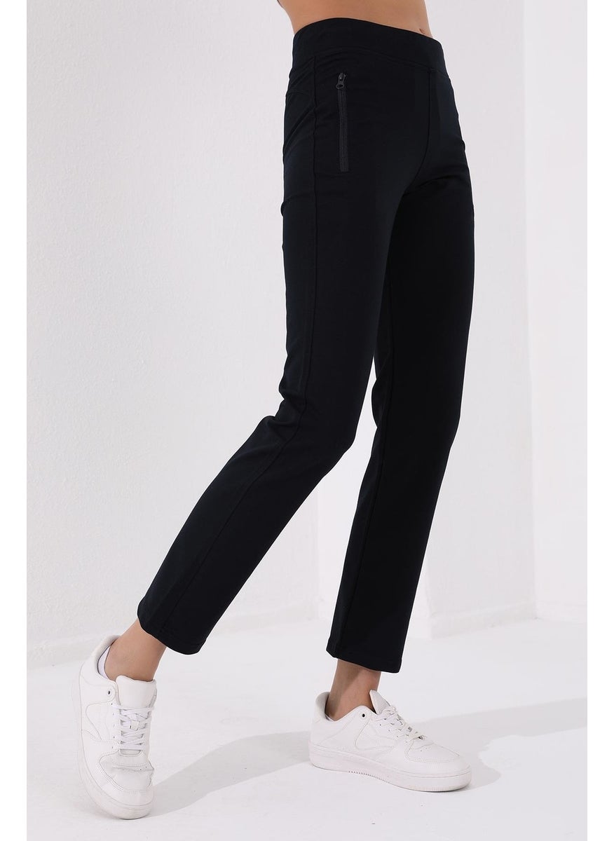 Classic Pocket Zipper Navy Blue Women's Tracksuit Bottoms