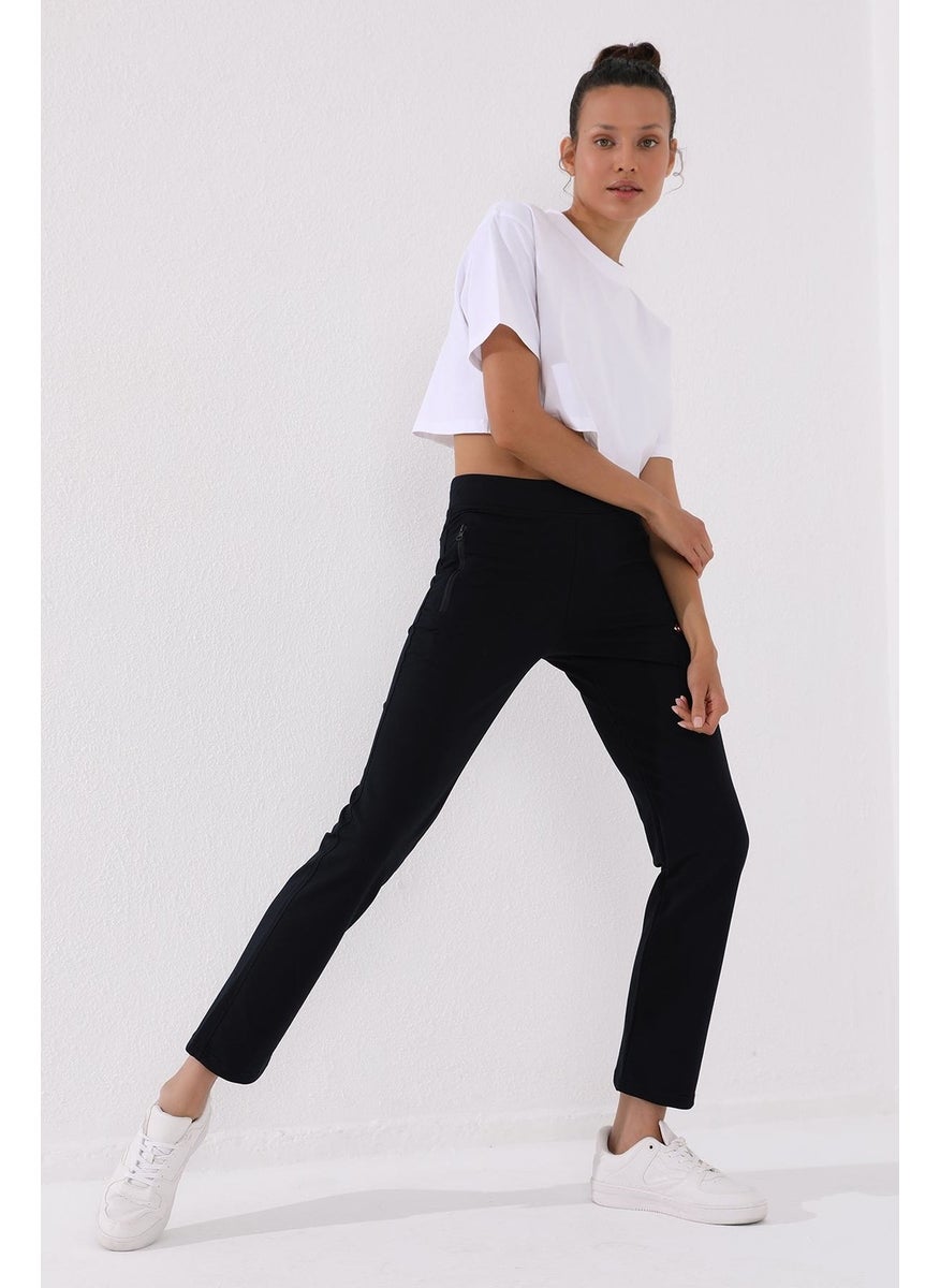 Classic Pocket Zipper Navy Blue Women's Tracksuit Bottoms