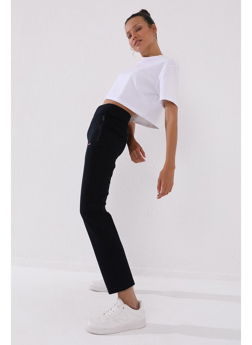 Classic Pocket Zipper Navy Blue Women's Tracksuit Bottoms