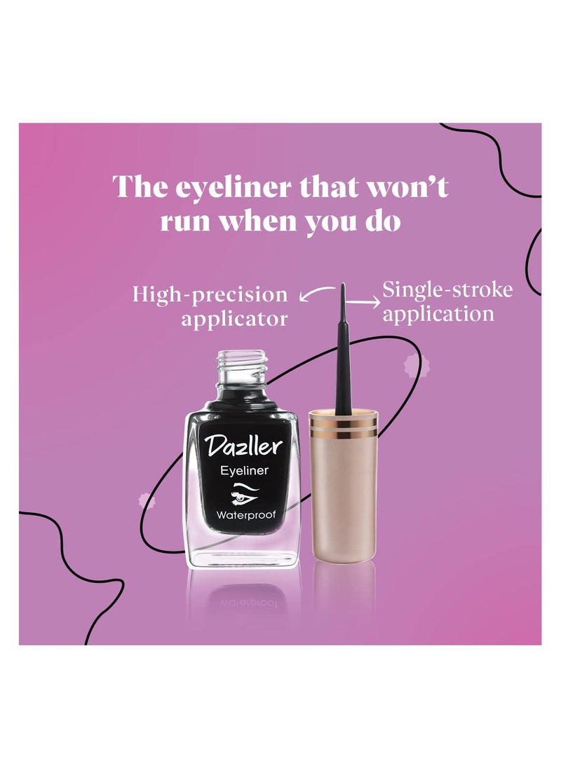 Dazller Liquid Eyeliner Waterproof, 9.5ml, Black, Smudge-proof, Matte, One stroke application, Long-lasting, Deeply pigmented, Lightweight, Quick-drying