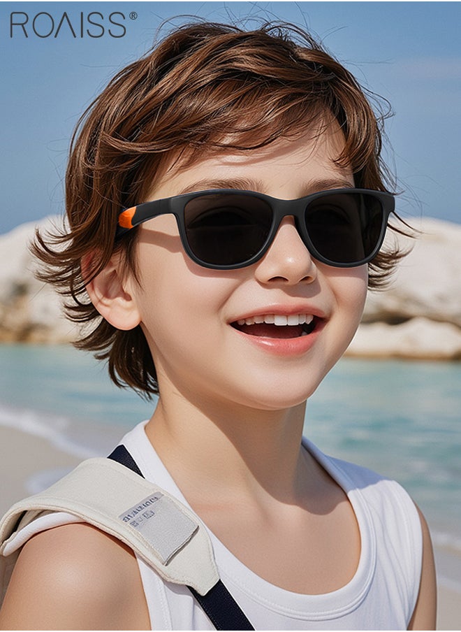 Round Polarized Sunglasses for Kids, UV400 Protection Cute Beach Holiday Sun Glasses with Lightweight Flexible TPEE Frame for Boys Girls and Children Age 3-12, Black Orange
