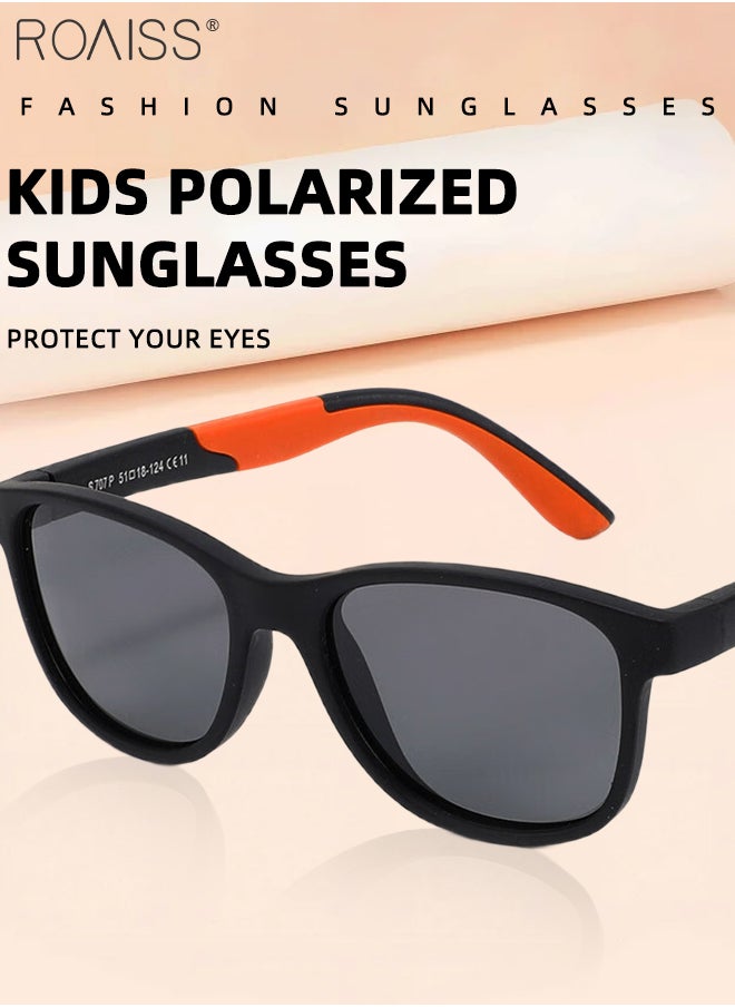 Round Polarized Sunglasses for Kids, UV400 Protection Cute Beach Holiday Sun Glasses with Lightweight Flexible TPEE Frame for Boys Girls and Children Age 3-12, Black Orange