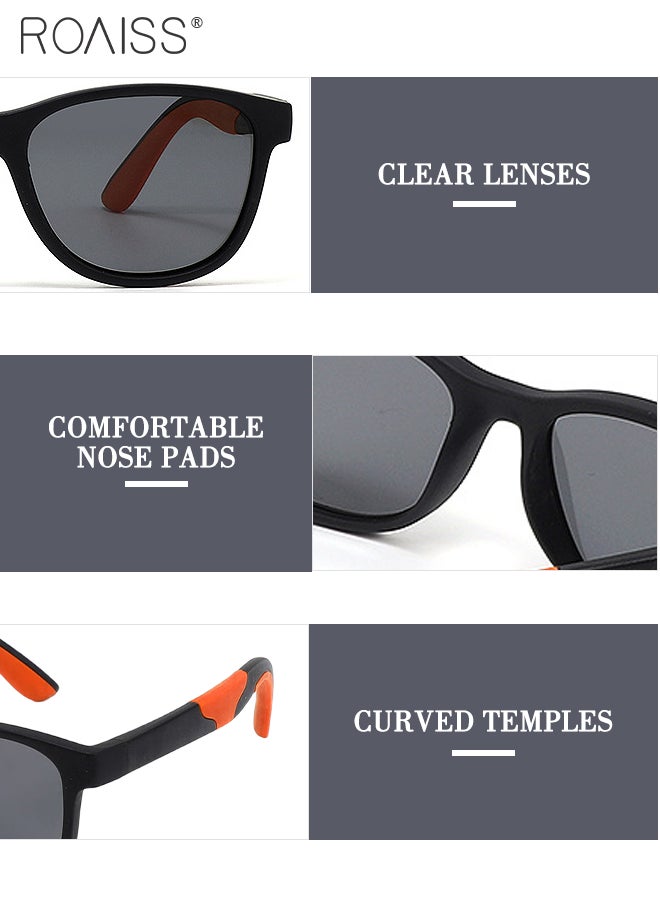 Round Polarized Sunglasses for Kids, UV400 Protection Cute Beach Holiday Sun Glasses with Lightweight Flexible TPEE Frame for Boys Girls and Children Age 3-12, Black Orange