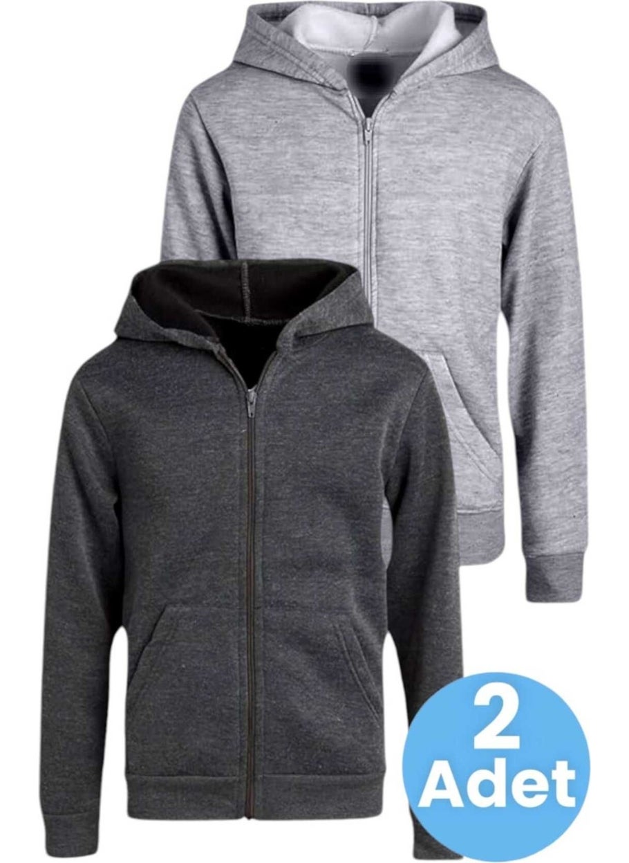 Kids Cotton Hooded Zippered Sweatshirt 2 Piece Set