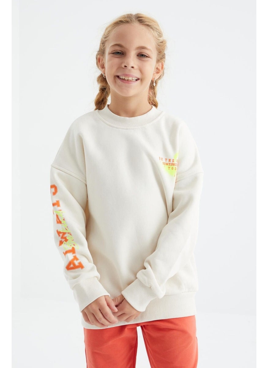 Ecru Printed Detailed O Neck Girls Sweatshirt - 75095