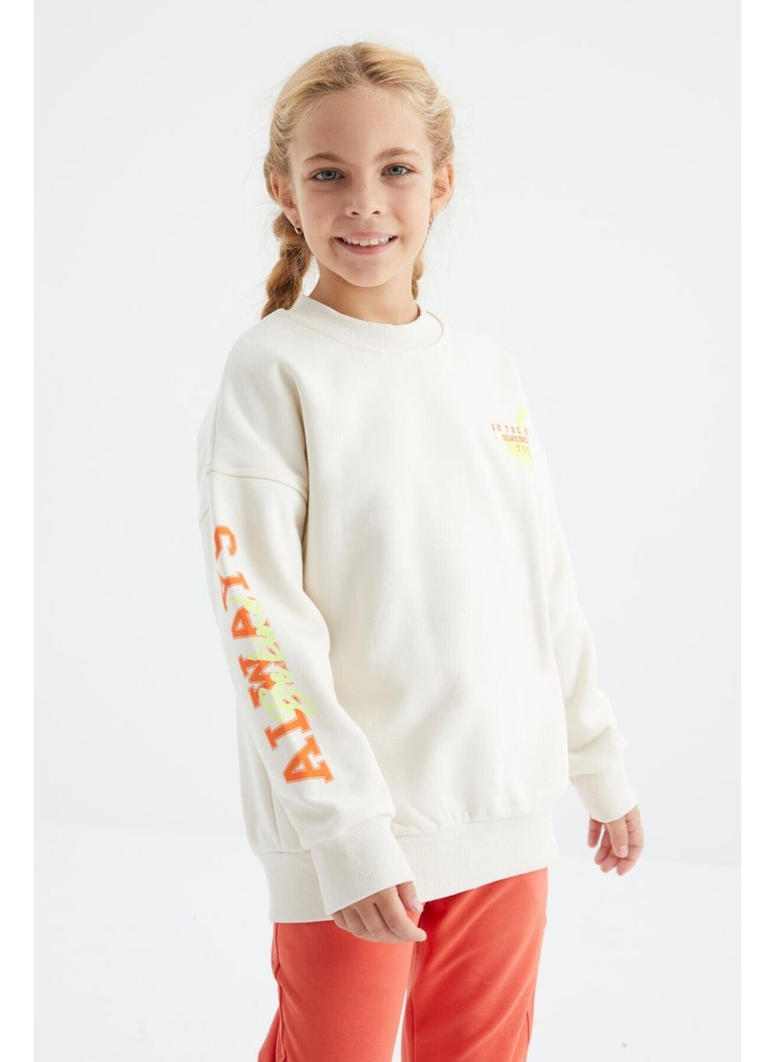 Ecru Printed Detailed O Neck Girls Sweatshirt - 75095