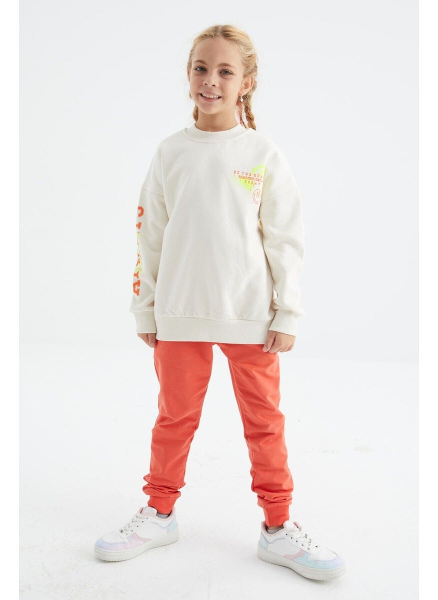Ecru Printed Detailed O Neck Girls Sweatshirt - 75095