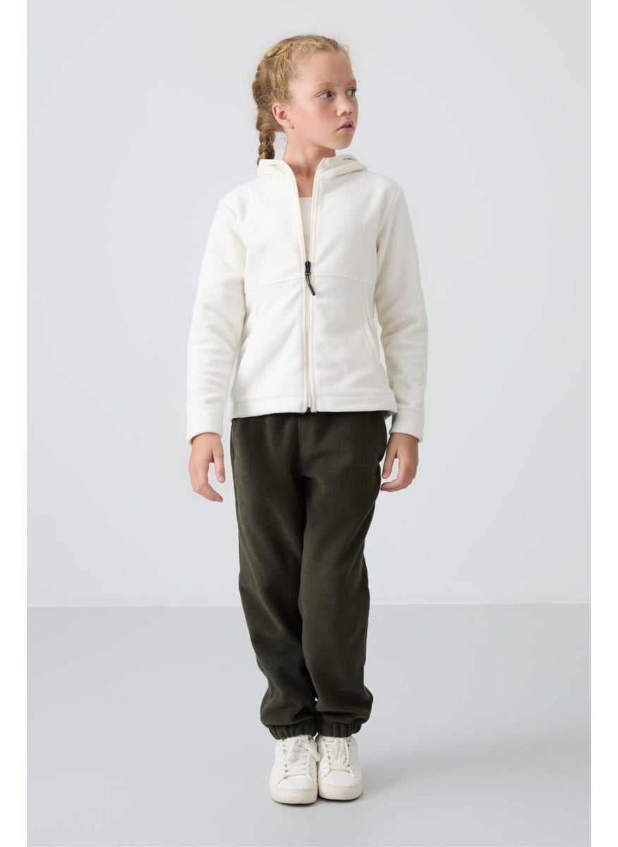 Ecru Thick Soft Texture Standard Fit Embroidered Polar Fleece Girls Sweatshirt - 75152