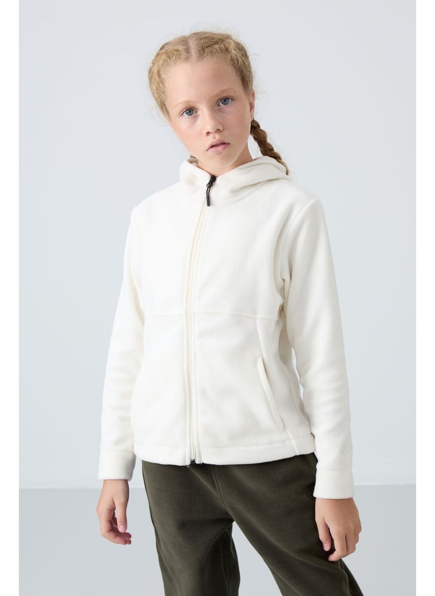Ecru Thick Soft Texture Standard Fit Embroidered Polar Fleece Girls Sweatshirt - 75152