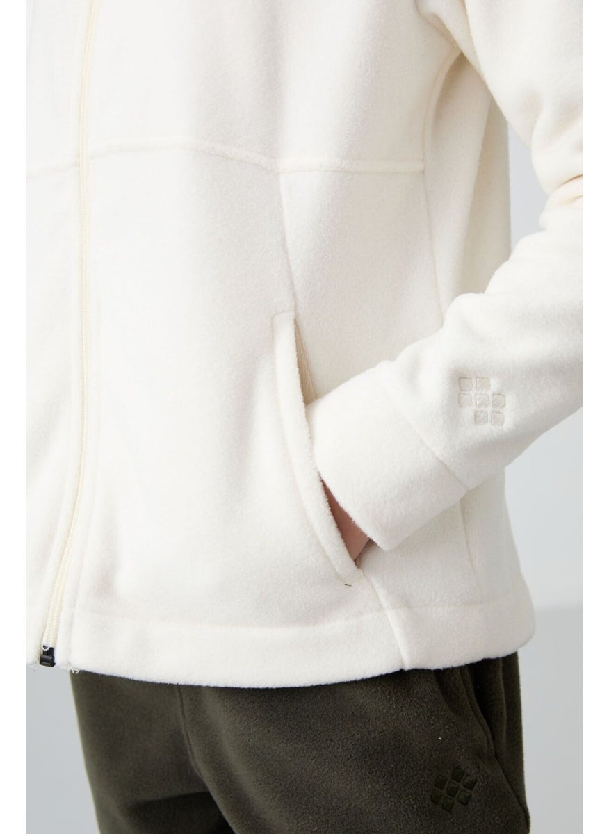 Ecru Thick Soft Texture Standard Fit Embroidered Polar Fleece Girls Sweatshirt - 75152