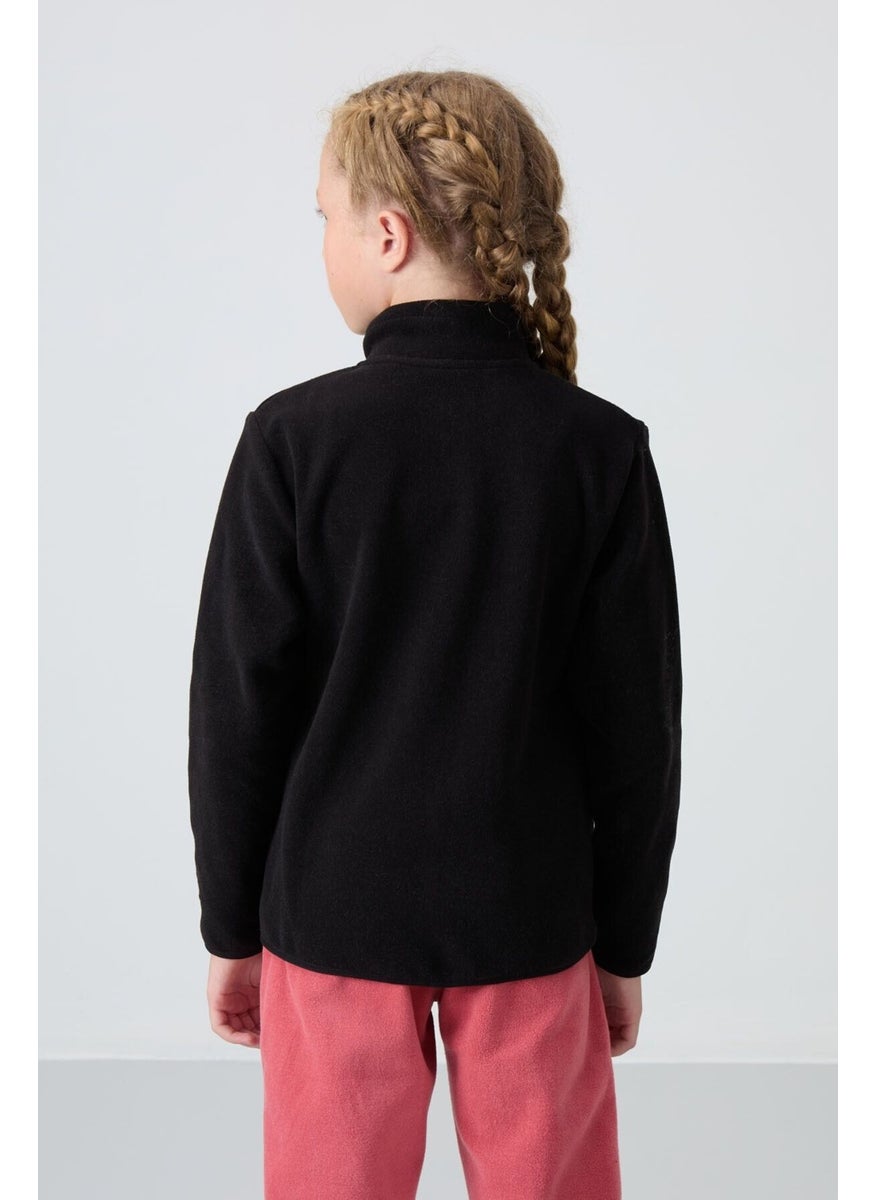 Black Thick Soft Texture Standard Fit Embroidered Polar Fleece Girls Sweatshirt - 75154