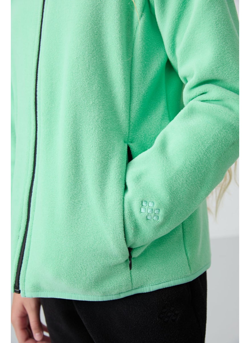 Water Green Thick Soft Texture Standard Fit Embroidered Polar Fleece Girls Sweatshirt - 75154