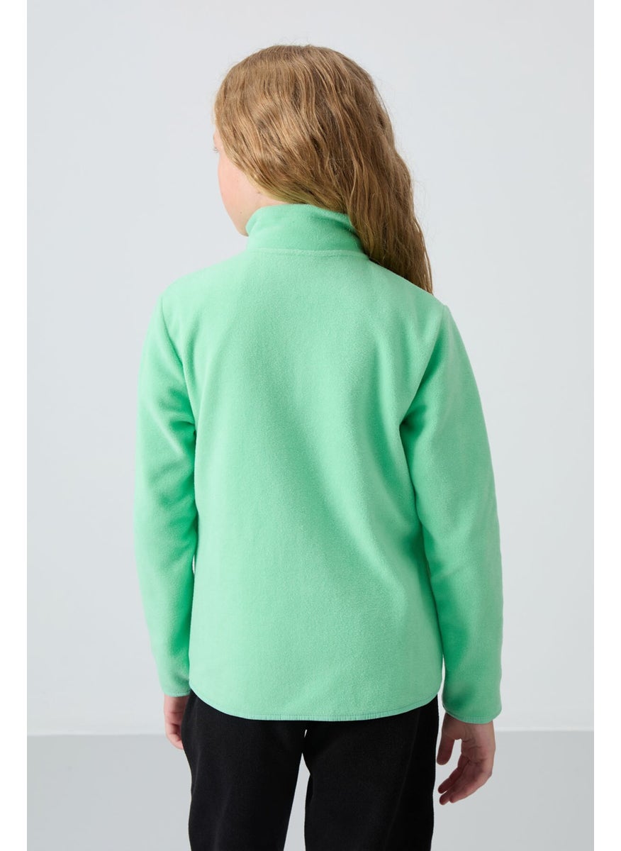 Water Green Thick Soft Texture Standard Fit Embroidered Polar Fleece Girls Sweatshirt - 75154
