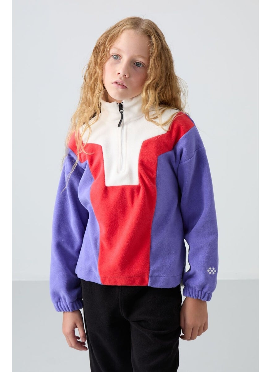 Purple Thick Soft Texture Oversize Embroidered Polar Fleece Girls Sweatshirt - 75153