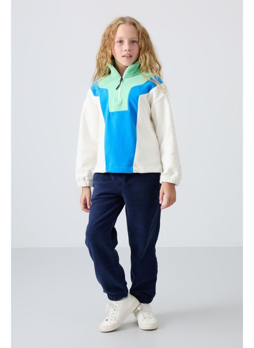 Ecru Thick Soft Texture Oversize Embroidered Polar Fleece Girls Sweatshirt - 75153