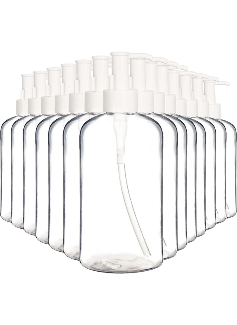 Youngever 12 Pack Plastic Pump Bottles, Refillable Plastic Pump Bottles with Travel Lock (12 Ounce) Clear