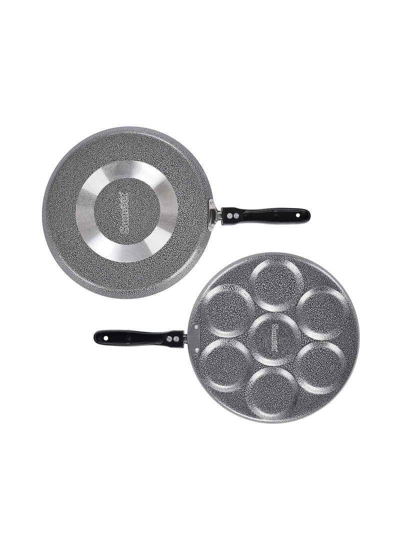 Sumeet NonStick Zilver Cookware Set (Dosa Tawa - 26.5Cm Dia + Multi Snack Maker - 7 Cavity - 26.5Cm Dia)