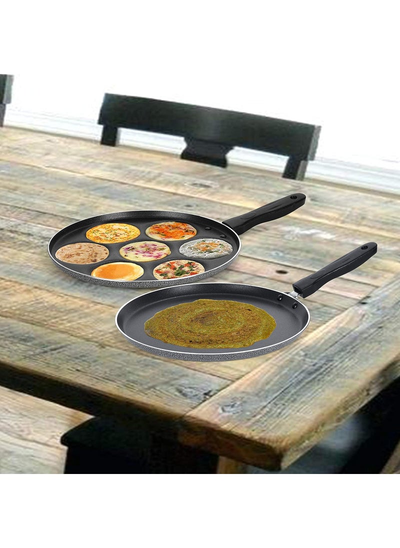 Sumeet NonStick Zilver Cookware Set (Dosa Tawa - 26.5Cm Dia + Multi Snack Maker - 7 Cavity - 26.5Cm Dia)