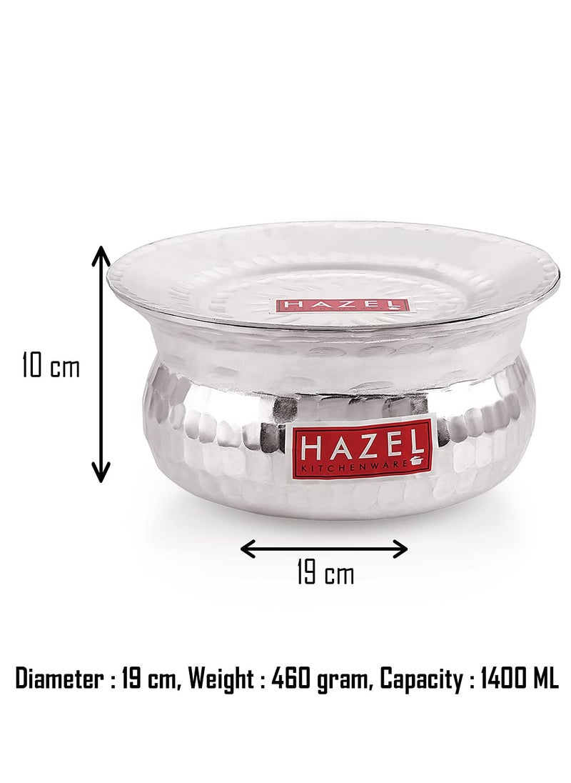 HAZEL Aluminium Hammered Finish Handi with Lid | 19 cm with 1400 ml Capacity Biryani Rice Cooking Pot | GOL Patiya Tope Patila Vessel