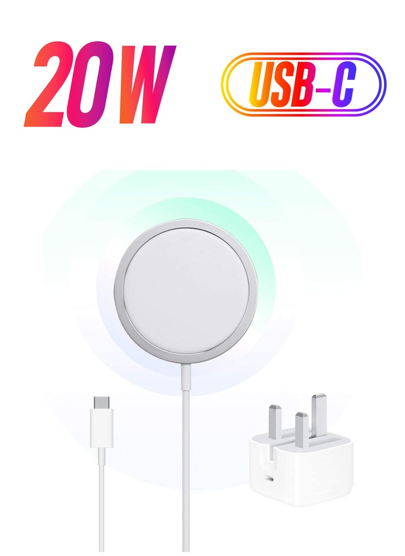 20W Magnetic Wireless Charging Cable USB-C Compatible with Apple iPhone 12/12 Mini/12 Pro/12 Pro Max