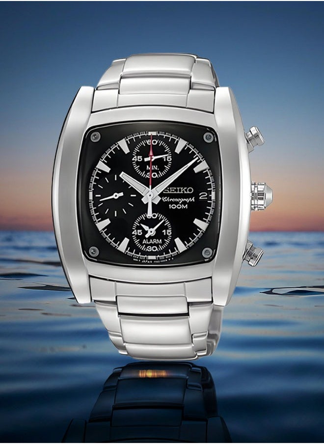 Seiko SNAA97J1 Men's Stainless Steel Quartz Chronograph - Square Dial Sapphire Mirror Multi-Function Design