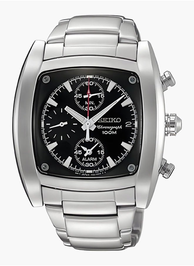Seiko SNAA97J1 Men's Stainless Steel Quartz Chronograph - Square Dial Sapphire Mirror Multi-Function Design