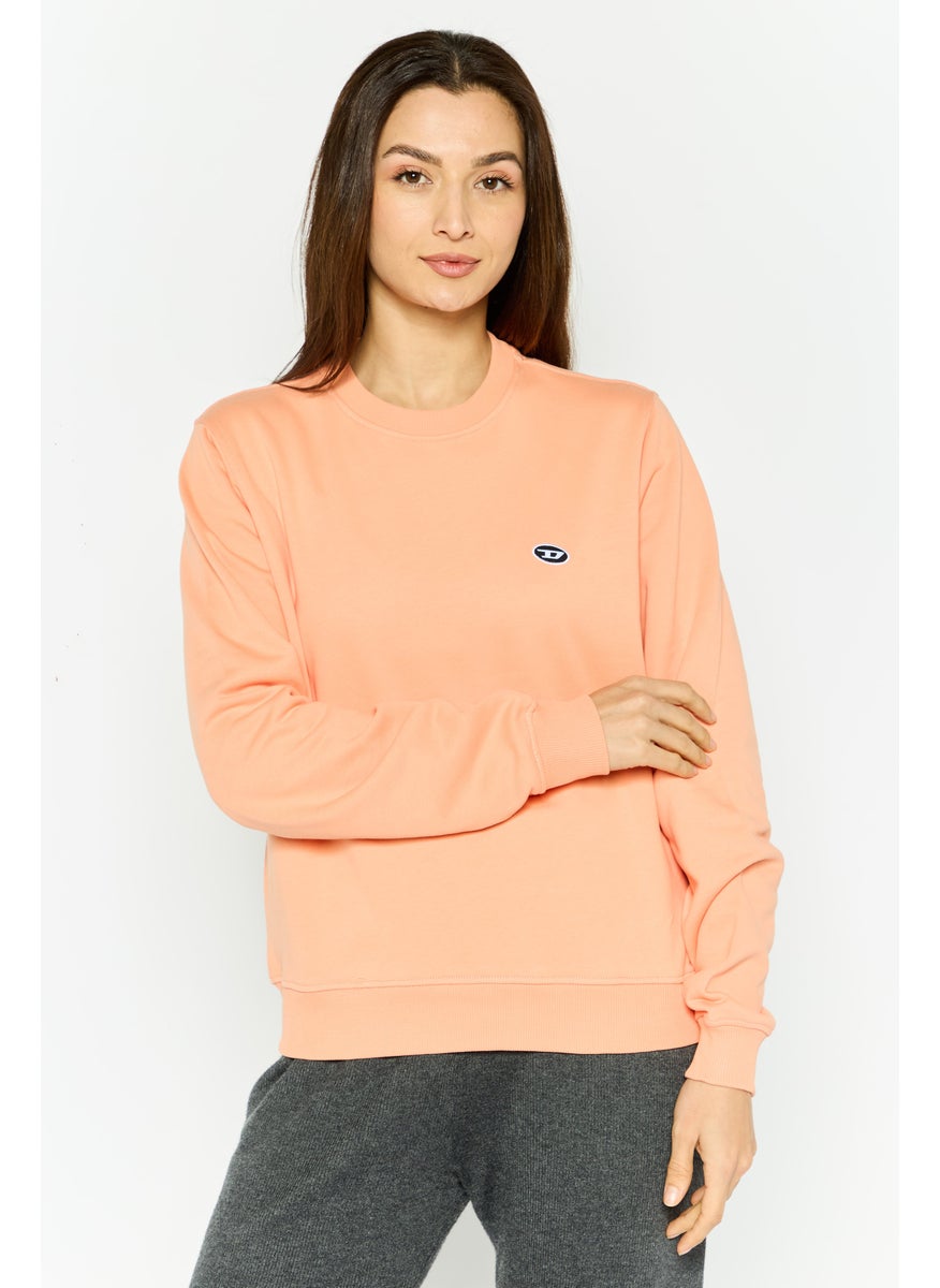 Women Crew Neck Embroidered Logo Sweatshirts, Peach