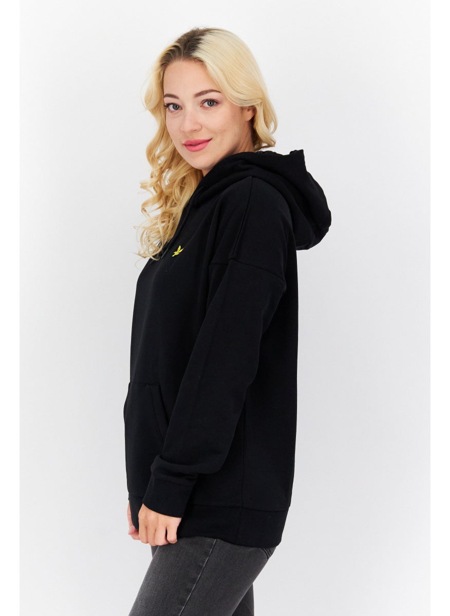 Women Hooded Brand Logo Long Sleeve Hoodies, Black