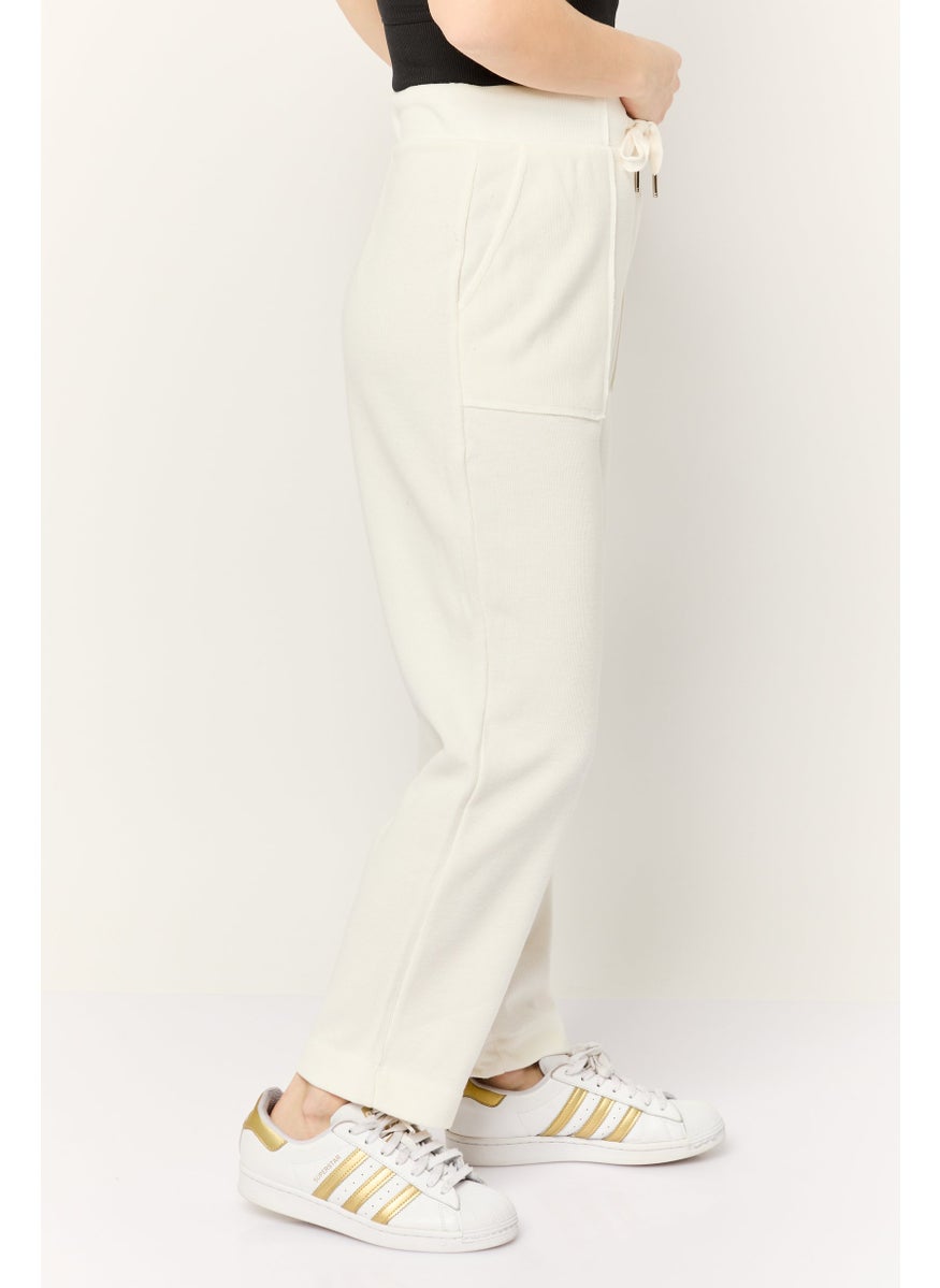 Women Regular Fit Straight Leg Textured Sweatpants, White