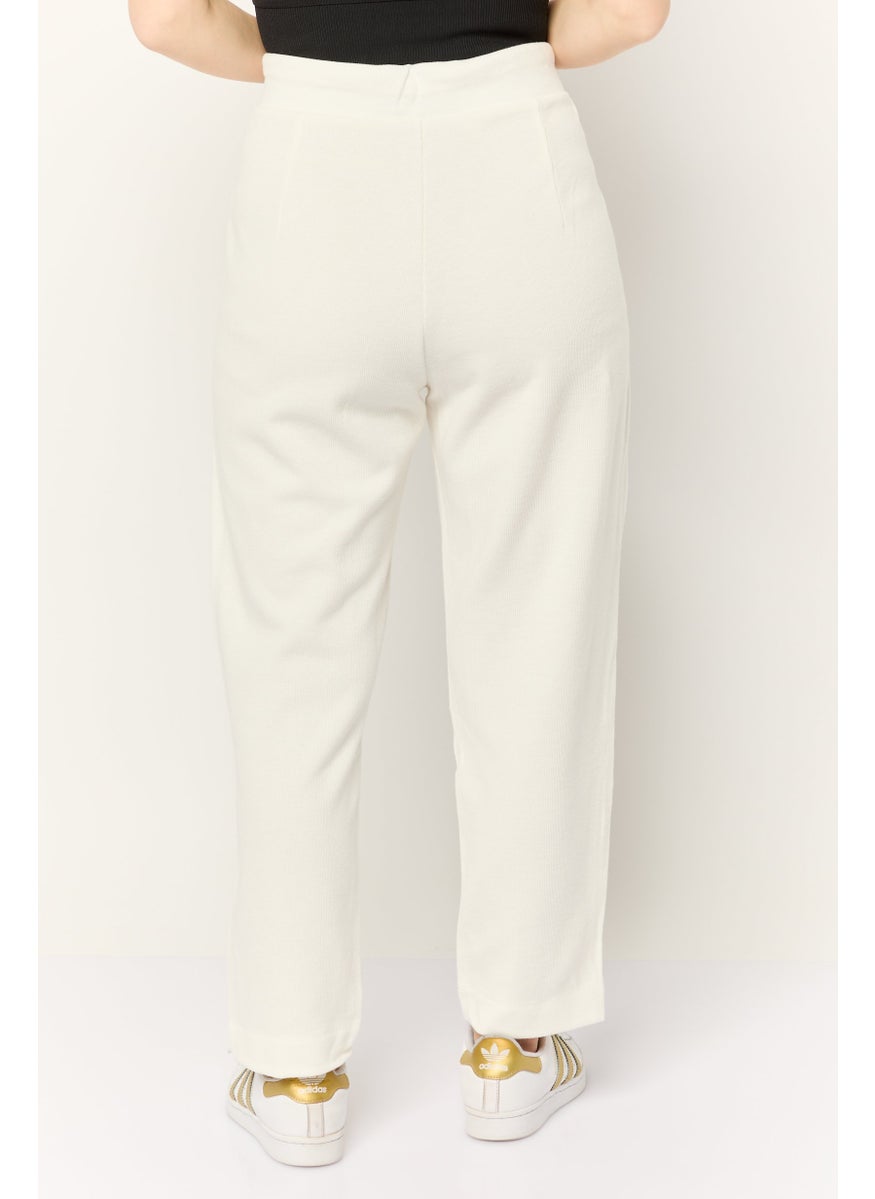 Women Regular Fit Straight Leg Textured Sweatpants, White