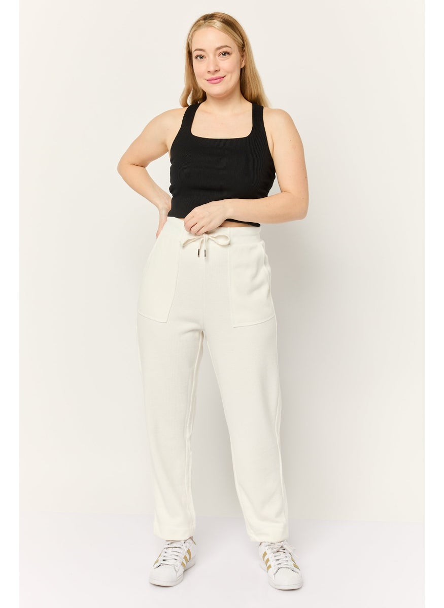 Women Regular Fit Straight Leg Textured Sweatpants, White