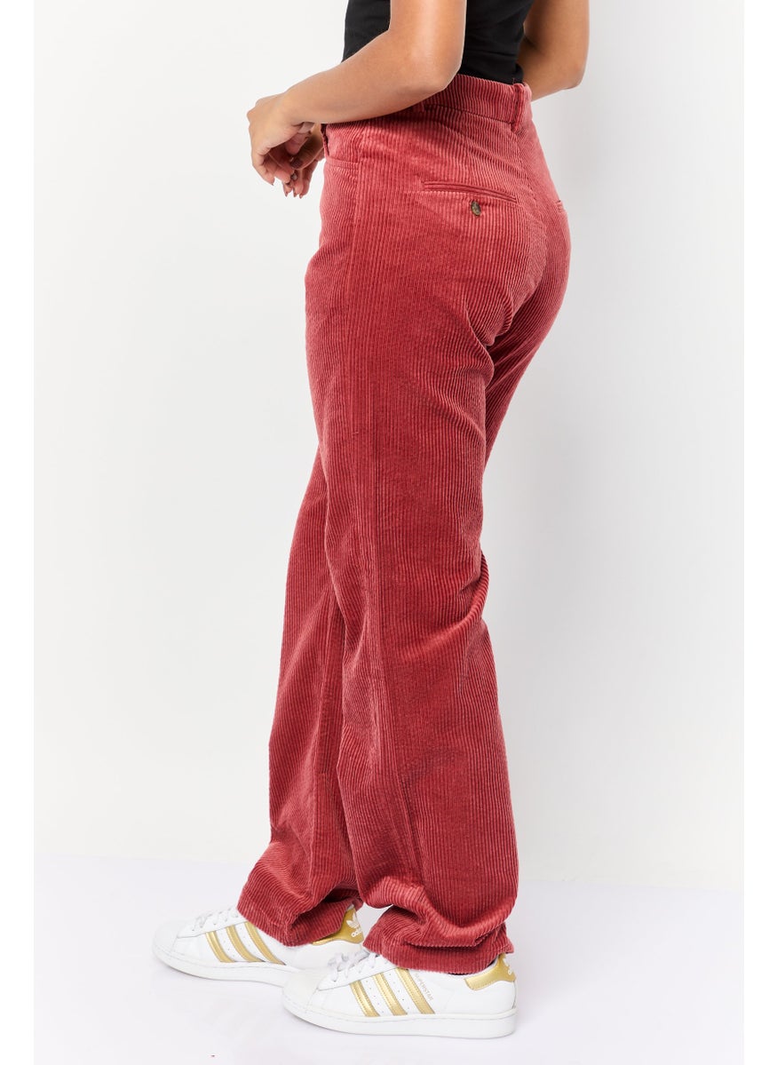 Women Regular Fit Textured Corduroy Pants, Rust
